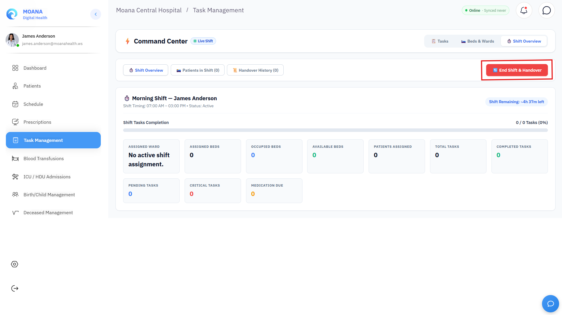 Click to view full size AI-Assisted Nursing Shift Handover Editor with NEWS2 and MAR Counts