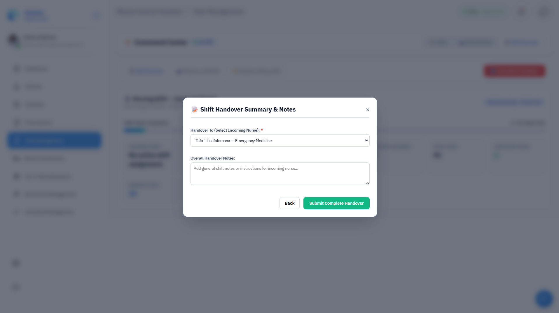 Click to view full size AI-Assisted Nursing Shift Handover Editor with NEWS2 and MAR Counts
