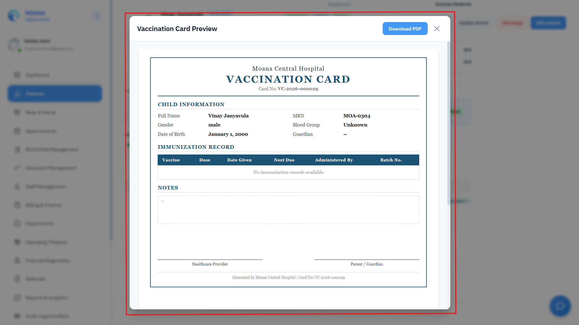 Click to view full size Printable Certified Vaccination Card Preview and PDF Download